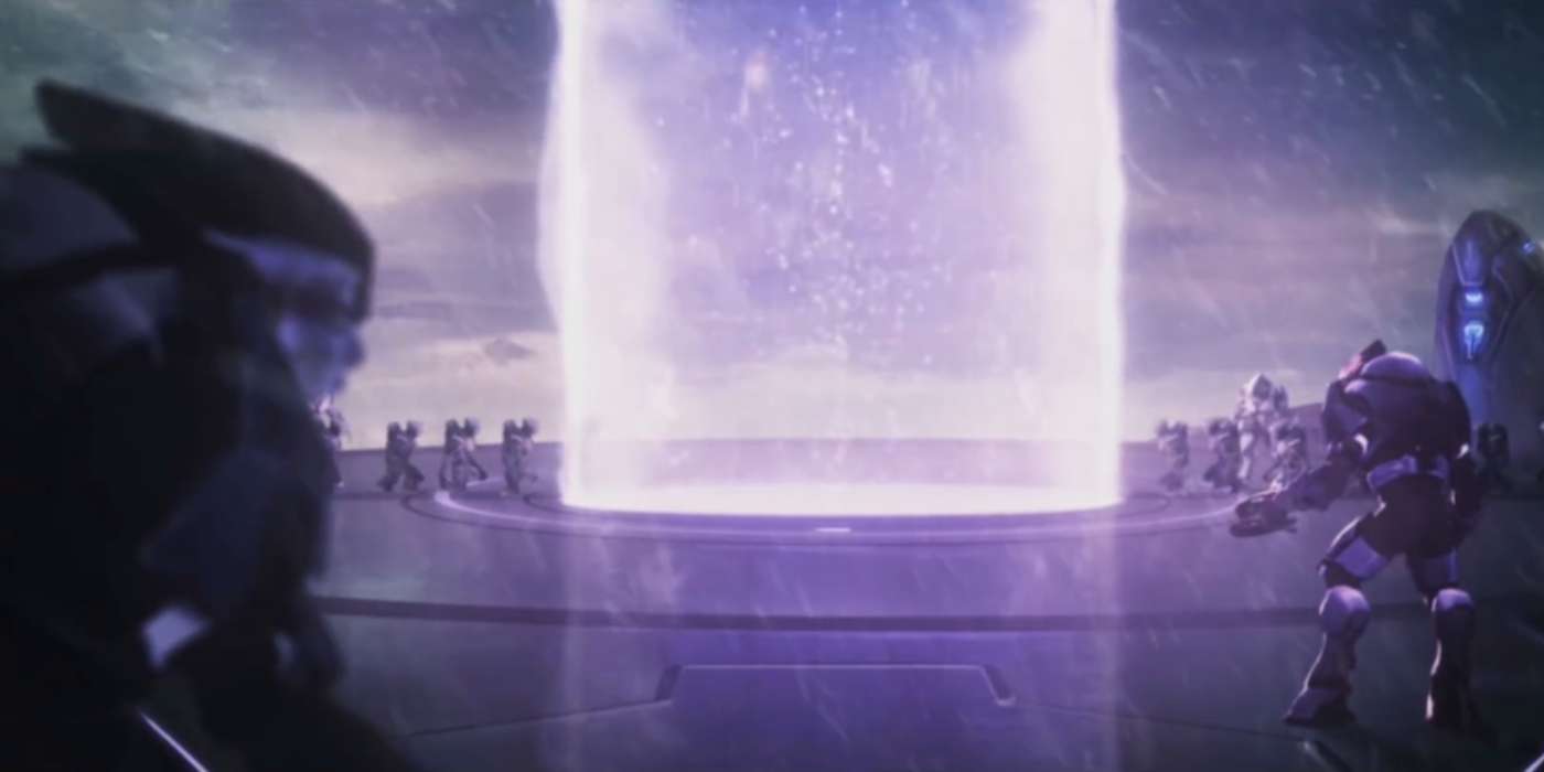 The unggoy (grunts) getting assimilated into the Covenant in a H2A cutscene
