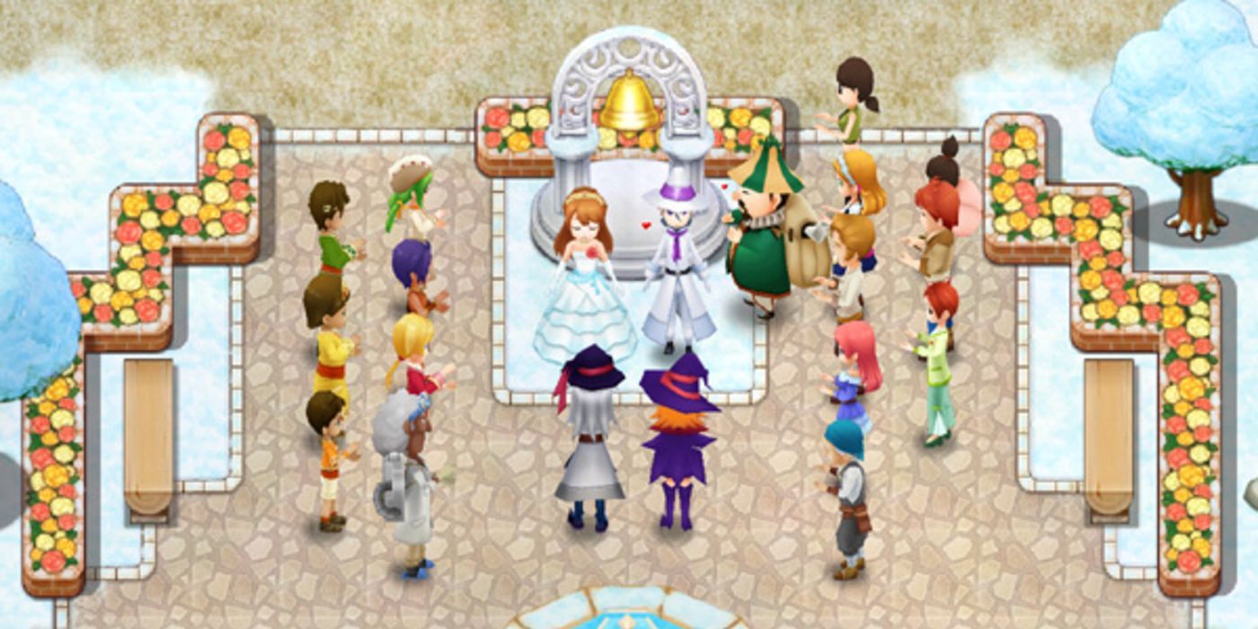 A wedding taking place with a good crowd of people in Harvest Moon: Light of Hope