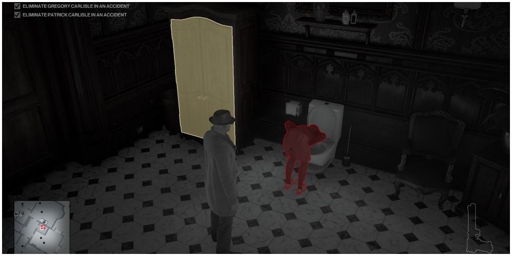 Hitman 3 Baskerville Barney Level One Following A Target Into The Bathroom