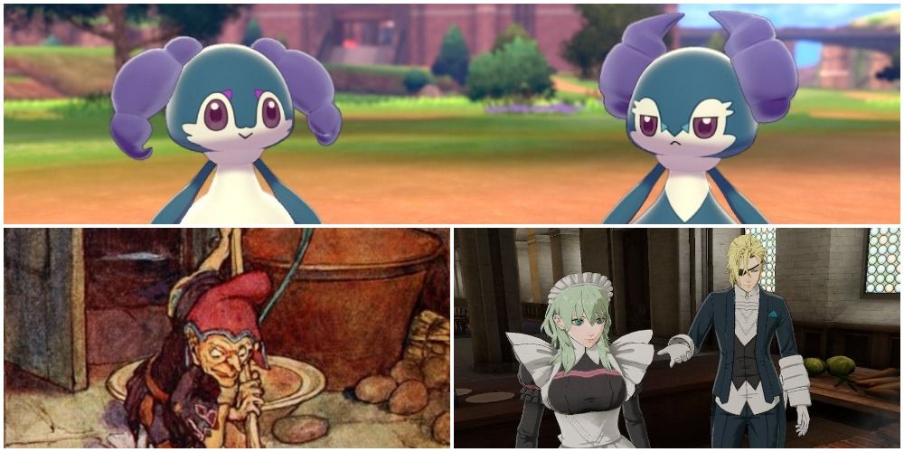Psychic Indeedee and its Inspirations, Brownies of Scottish folklore and Butlers/Maids (pictured, Byleth and Dimitri from Fire Emblem: Three Houses)