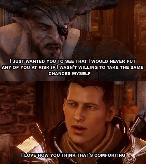 A meme of the Iron Bull and Krem from Dragon Age Inquisition