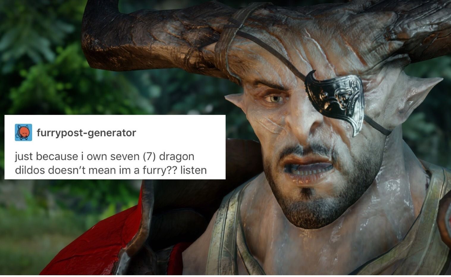 A meme of the Iron Bull from Dragon Age: Inquisition