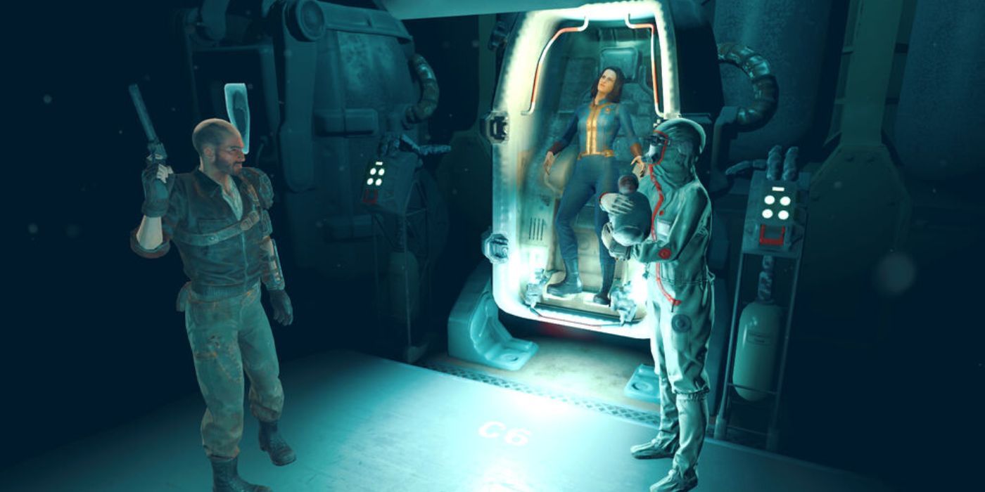 Kellogg, Nancy, and baby Shaun as he's about to get kidnapped in Fallout 4