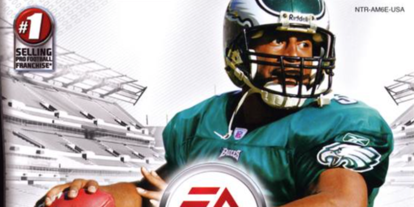 Donovan McNabb in action on Madden 06's cover