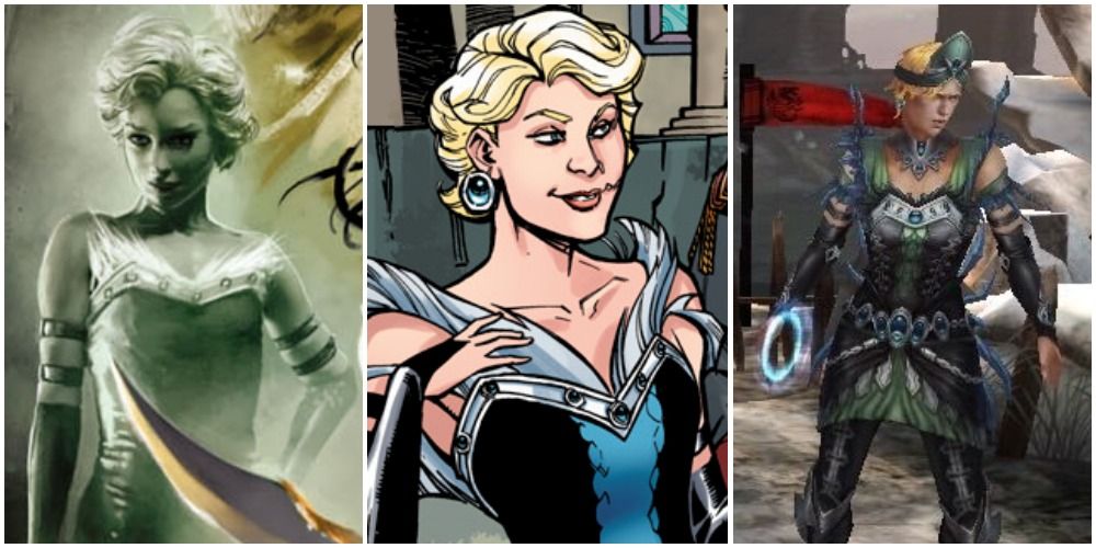 Dragon Age's Maevaris Tilanis on a book cover, the comics, and in the mobile game