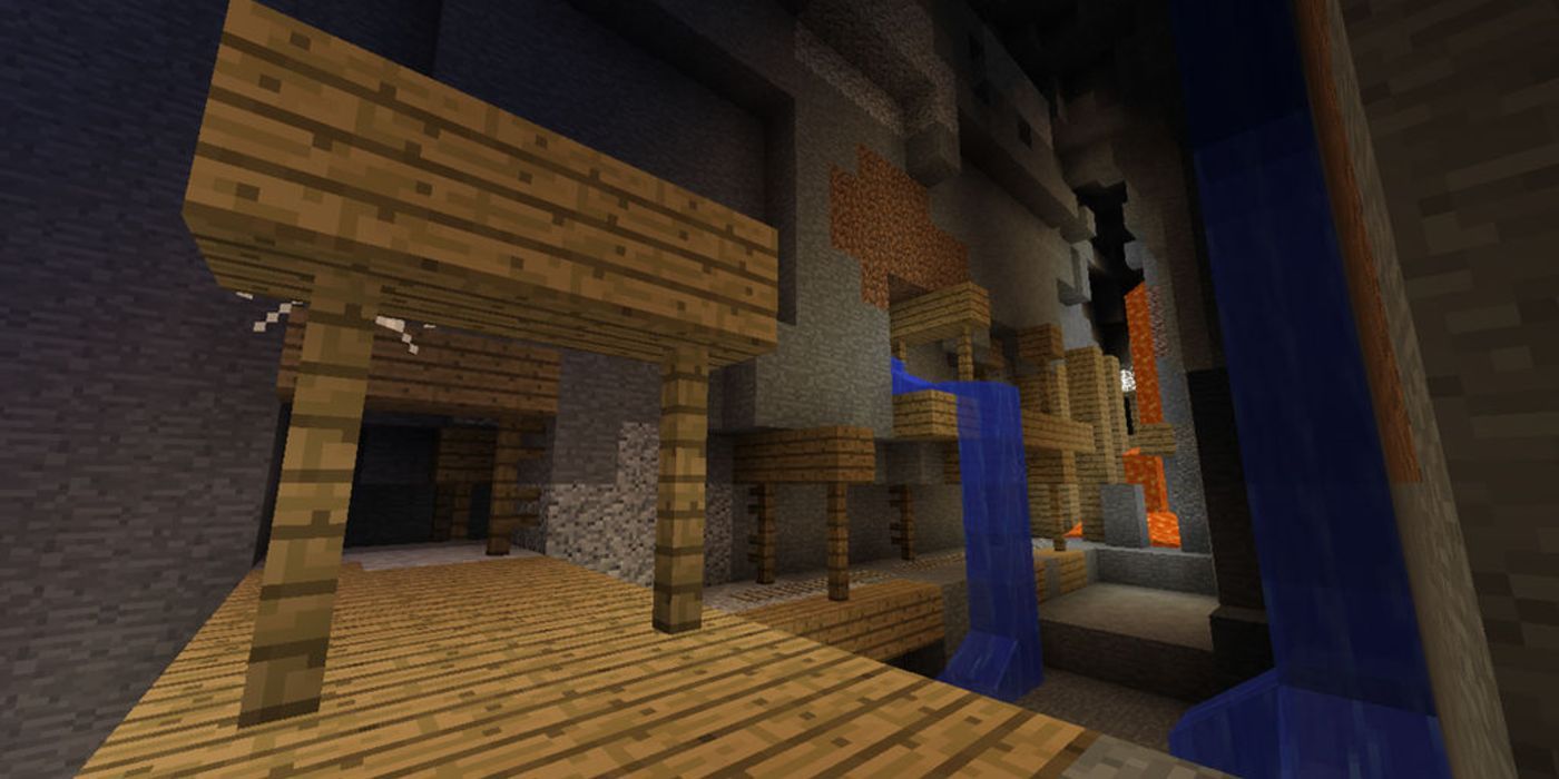 minecraft abandoned mineshaft going through a ravine