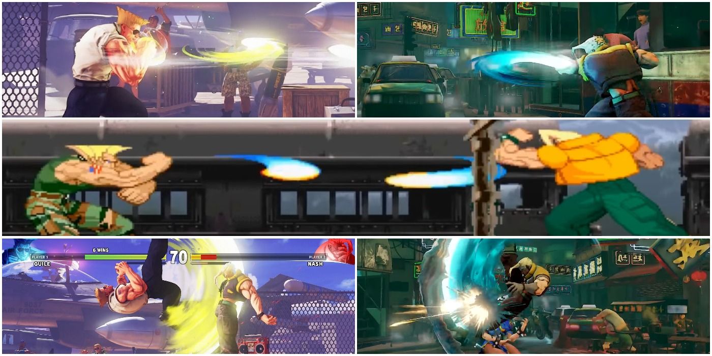 Street Fighter: Charlie and Nash using various sonic special moves