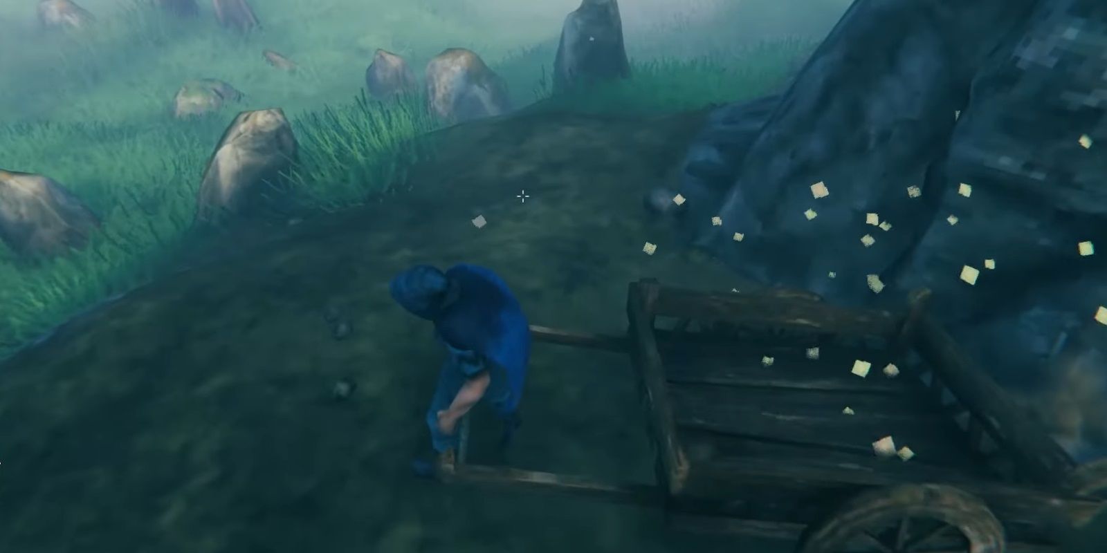 Valheim: viking getting ready to carry metal ores