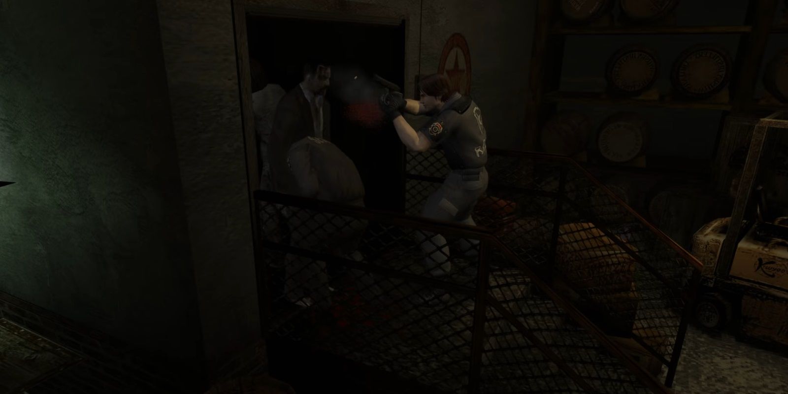Resident Evil Outbreak: Kevin is shooting zombies