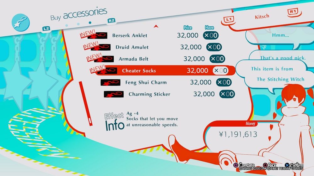 Persona 5 Strikers purchasing Cheater socks from Sophie