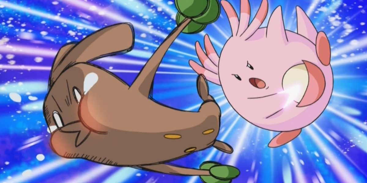 Chansey using Double Slap on Sudowoodo with intense strength