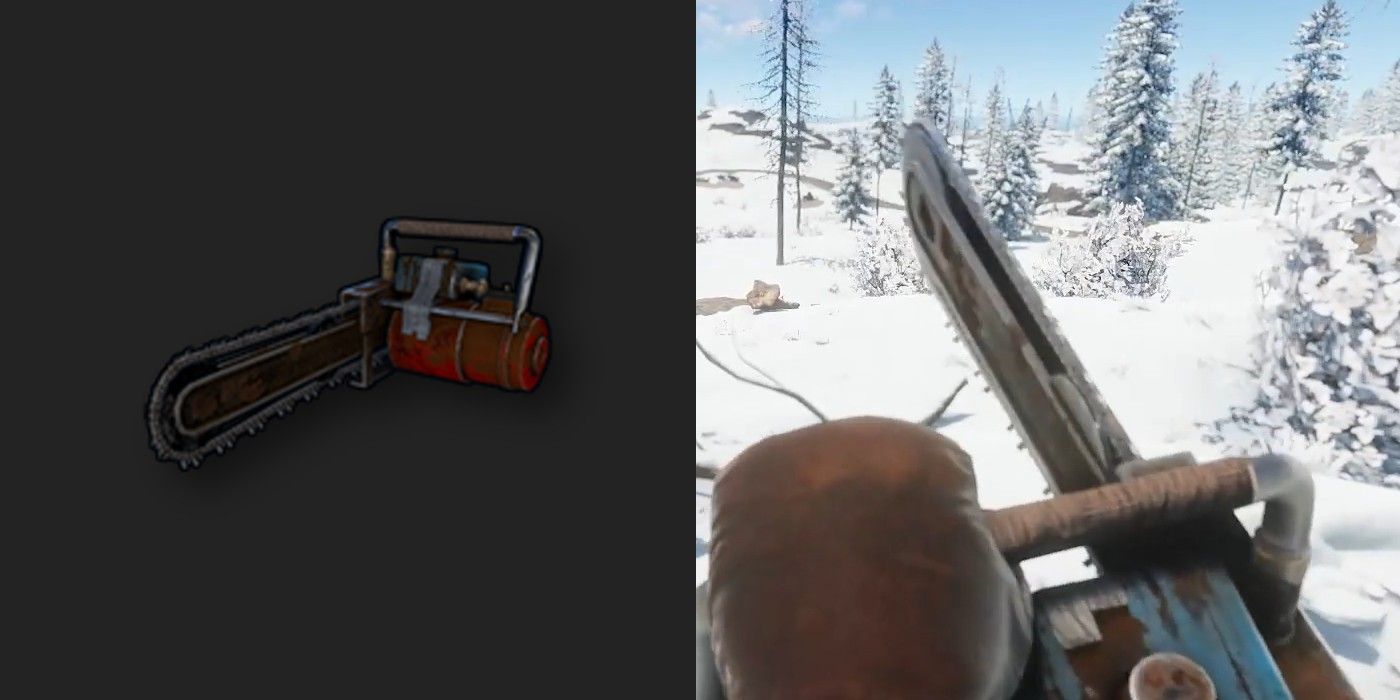 rust chainsaw in snow
