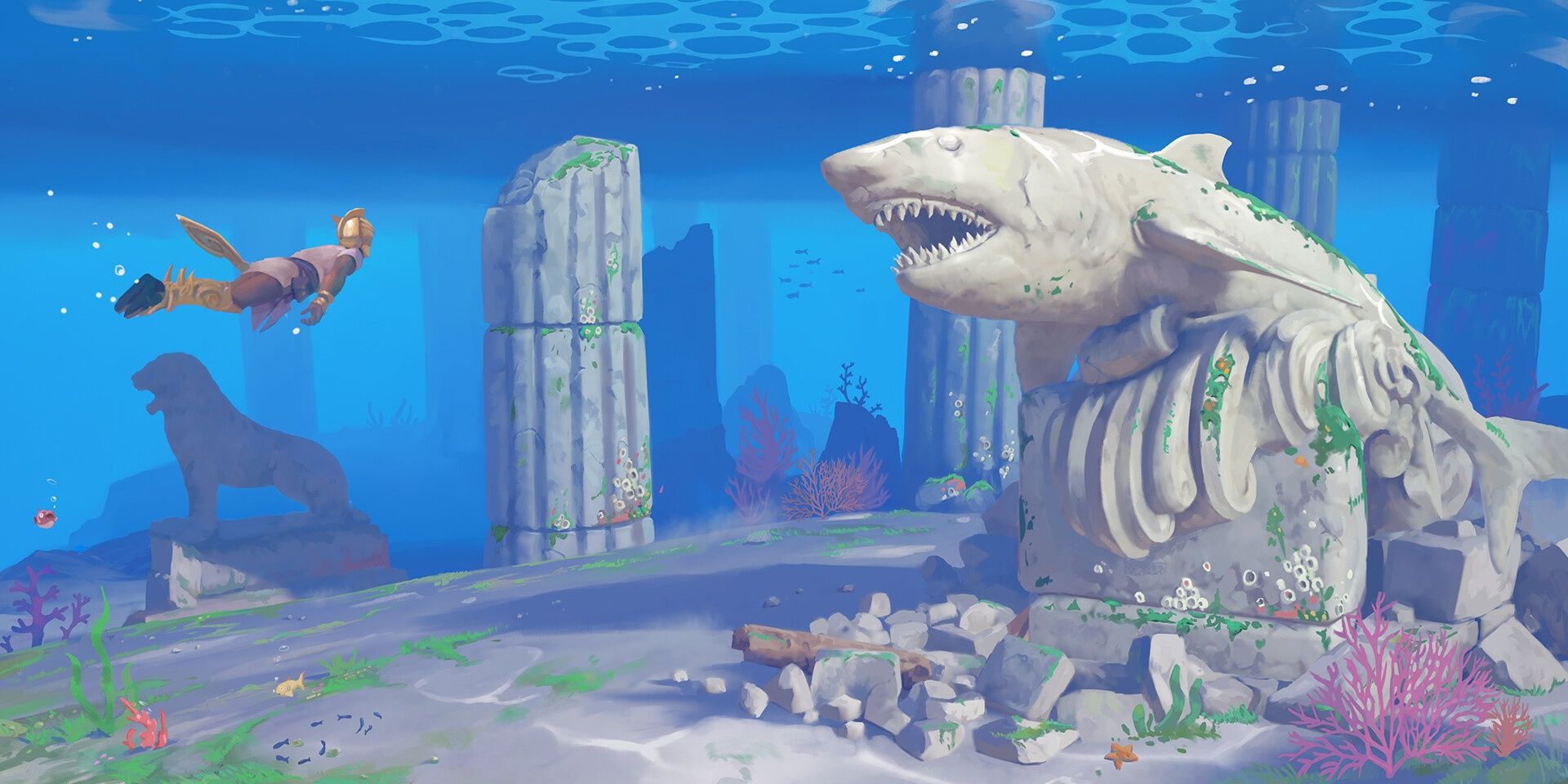 Fenyx swimming near Shark Temple