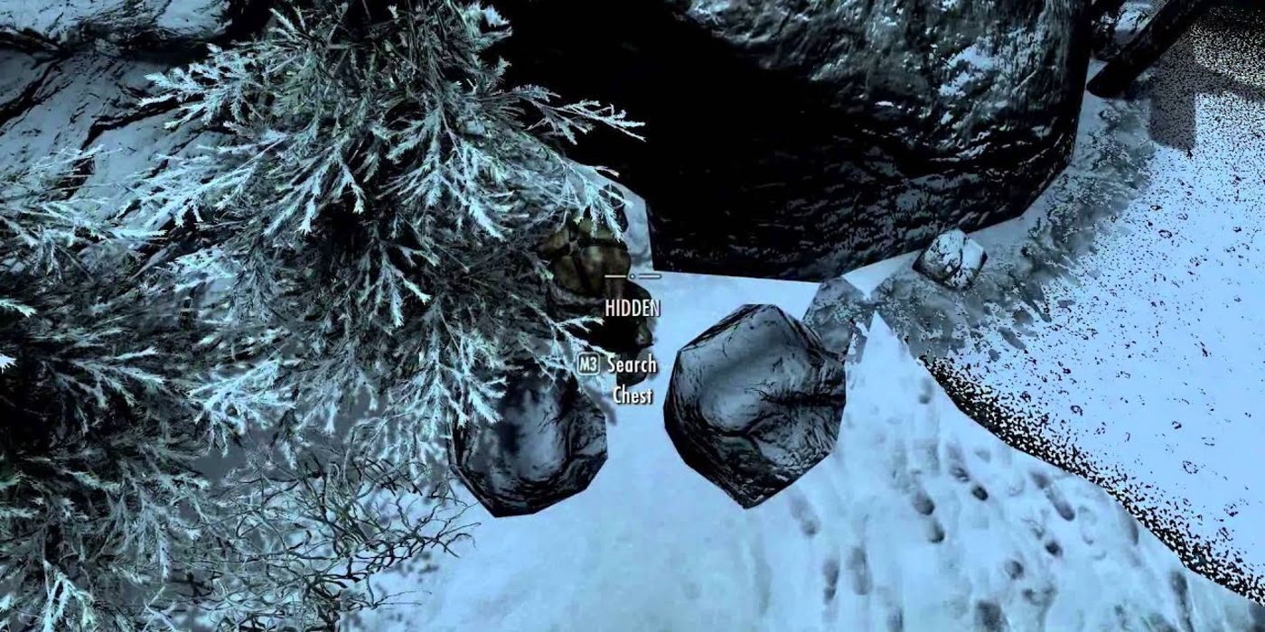 The invisible chest outside of Iron-Breaker Mine