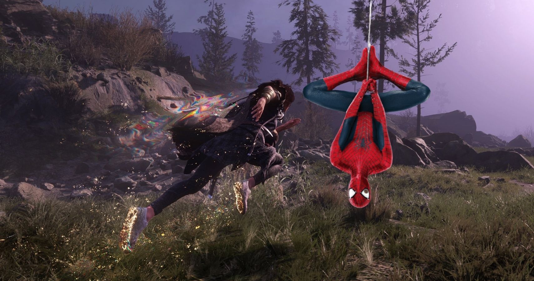 Spider-Man chilling in the Forspoken trailer