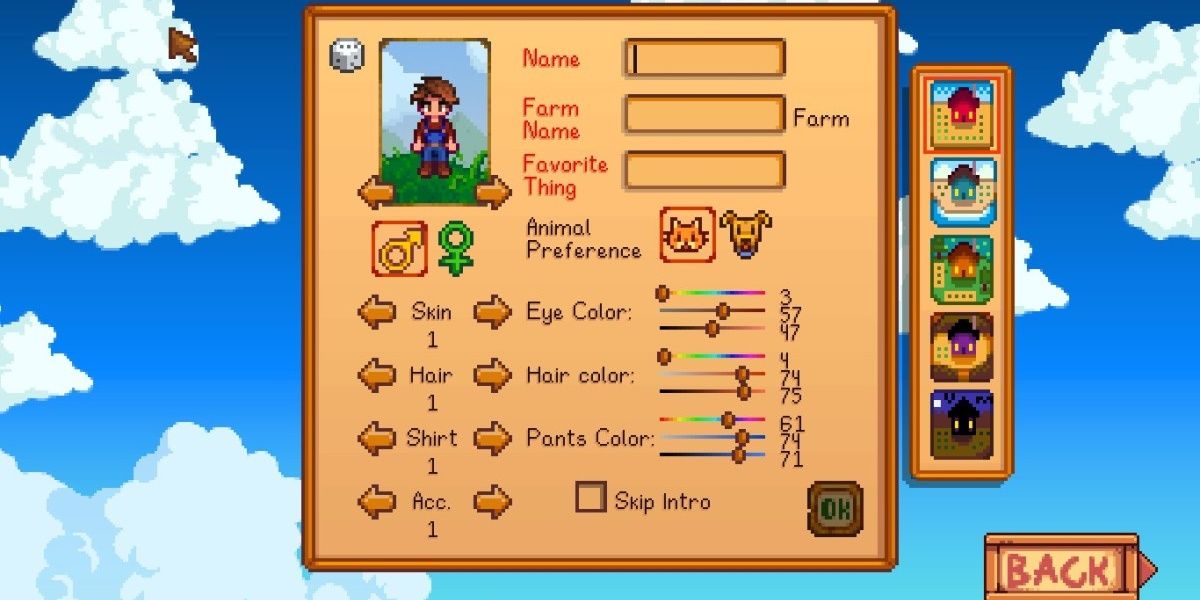 Stardew's Character Creation Screen