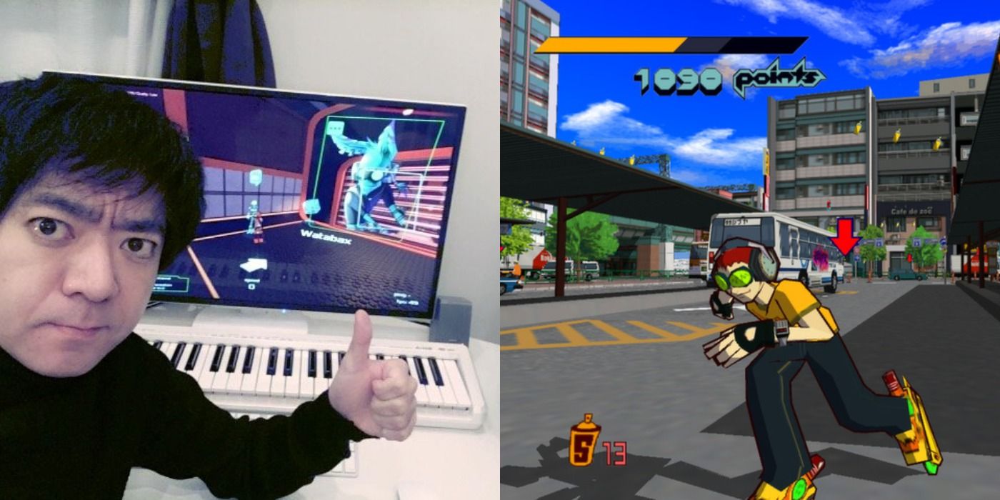 Streets of Rage 4 Hideki Naganuma giving thumbs up working Jet Set Radio image split