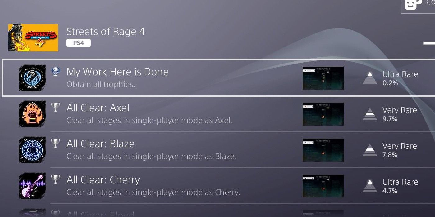 Streets of Rage 4 Platinum My Work Here is Done Trophy