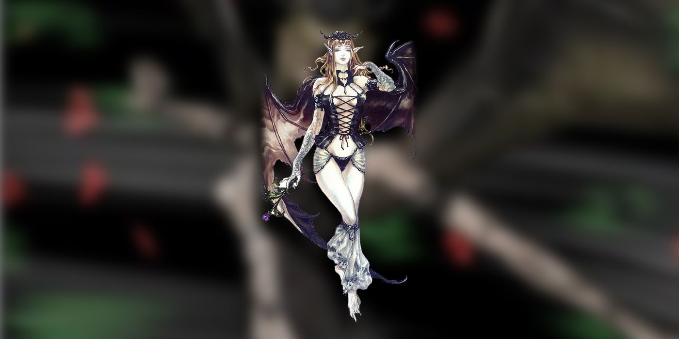 Succubus Concept Art Overlaid On An Image Of Them In-Game