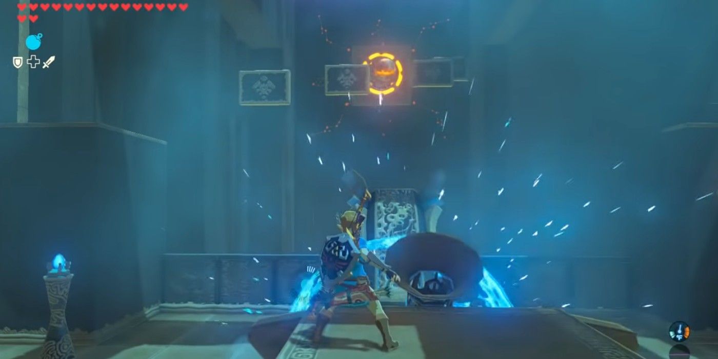 Zelda Breath of the Wild Bareeda Naag Shrine cannon firing at target
