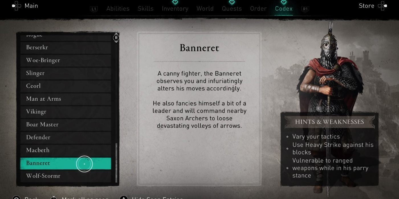 The Banneret's database entry in AC: Valhalla