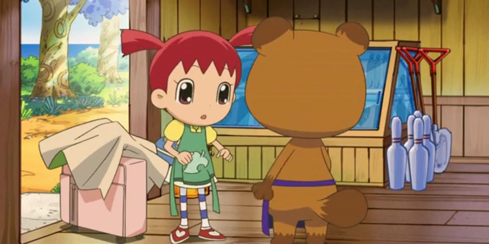 Tom Nook and the Player in the Animal Crossing Movie