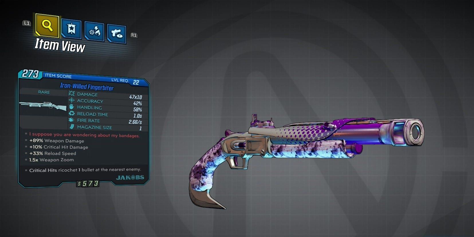 BL3 Iron-Willed Fingerbiter shotgun
