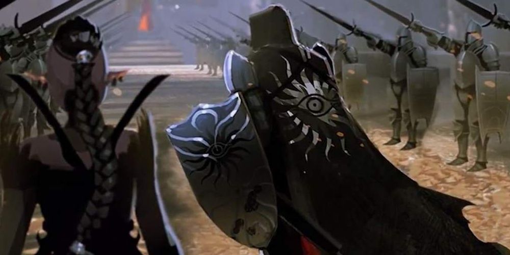 Dragon Age: A Seeker with cloak and shield.