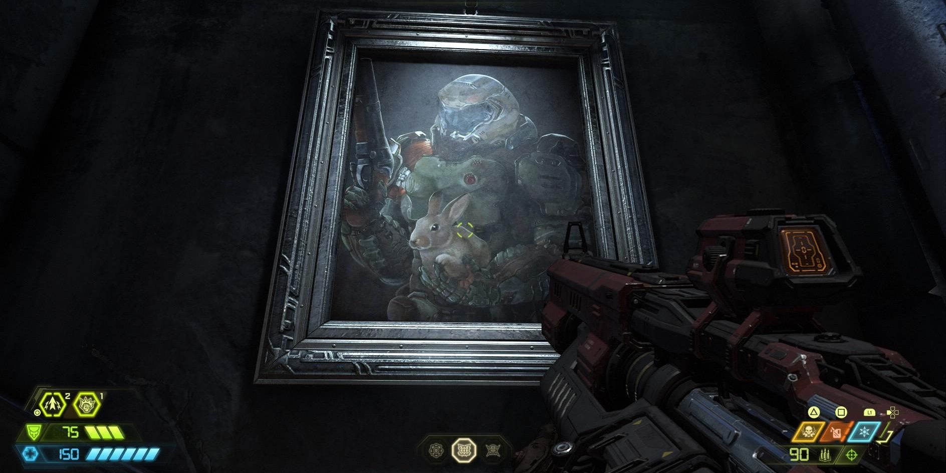 A Painting of the Doom Slayer with Daisy in Doom Eternal
