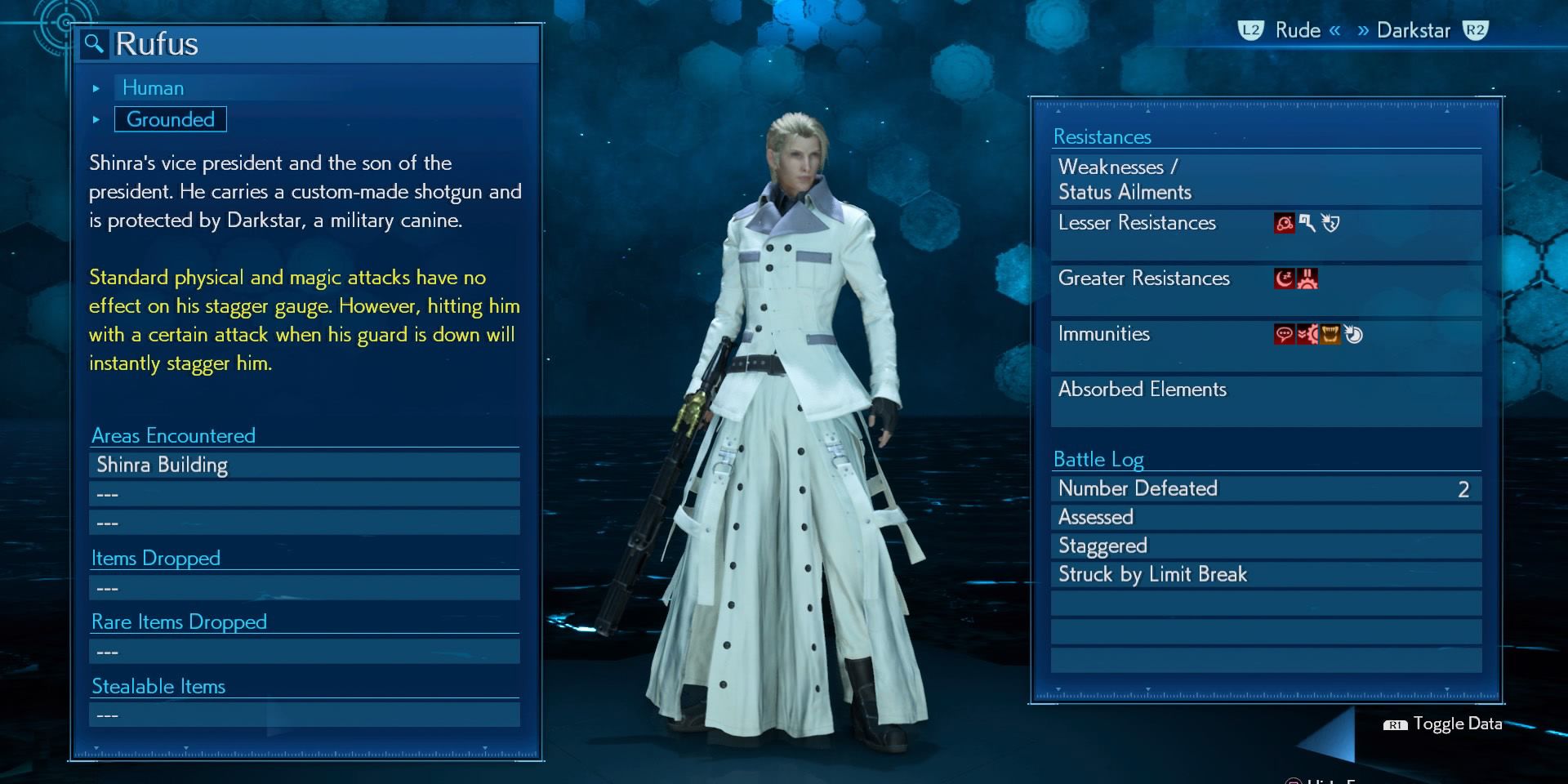 Enemy Intel for Rufus in Final Fantasy VII Remake