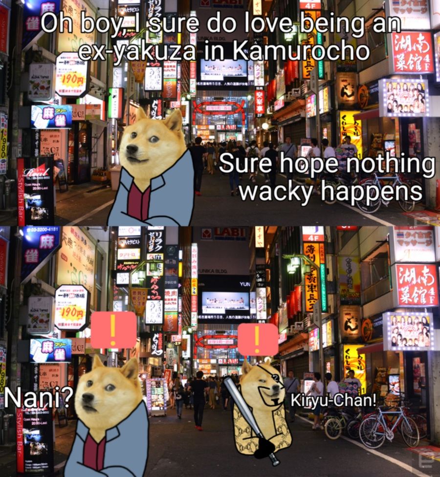 a doge themed yakuza meme featuring majima and kiryu