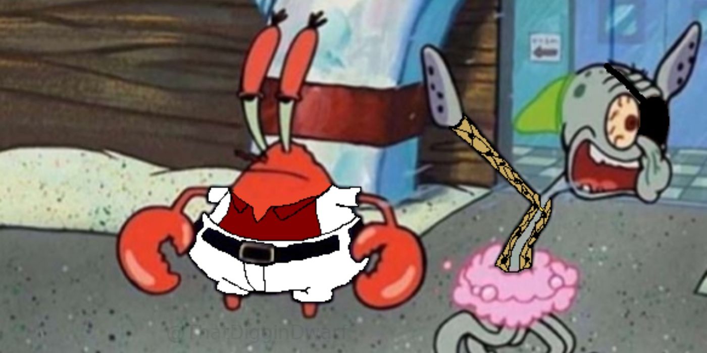 a meme from yakuza featuring squidward and mr krabs from spongebob