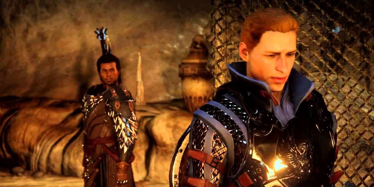 Warden Alistair talking to the Inquisitor.