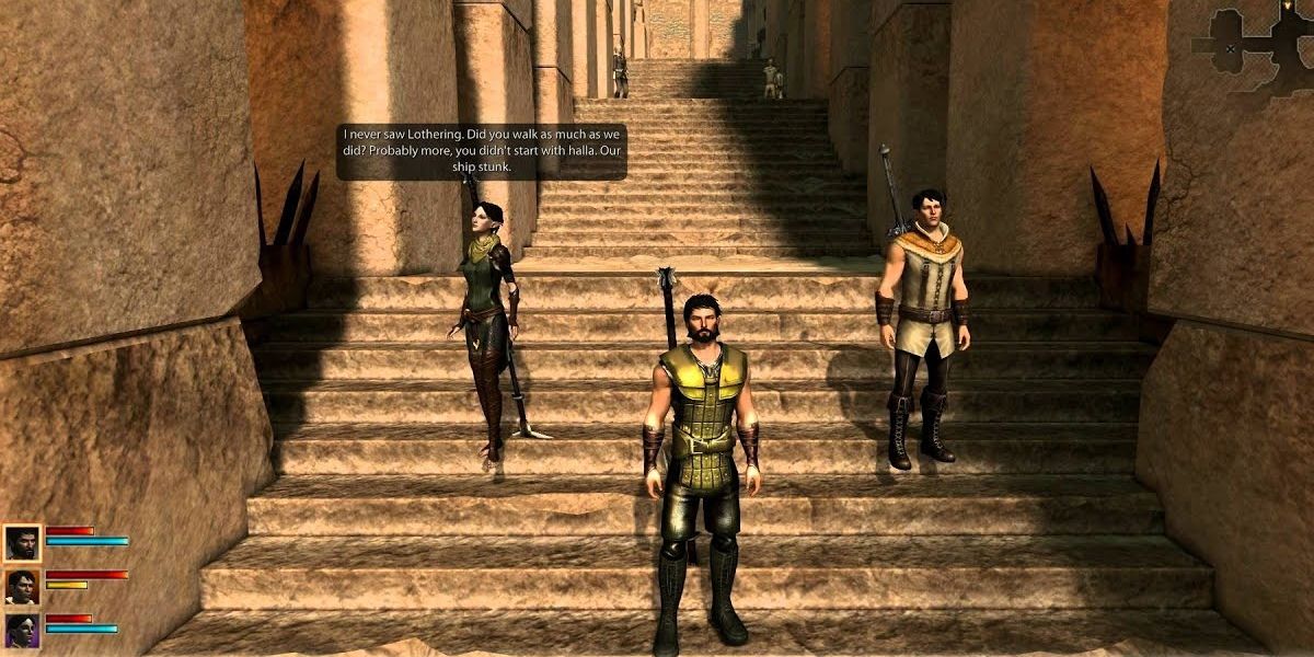Merrill, Hawke, and Carver on steps.
