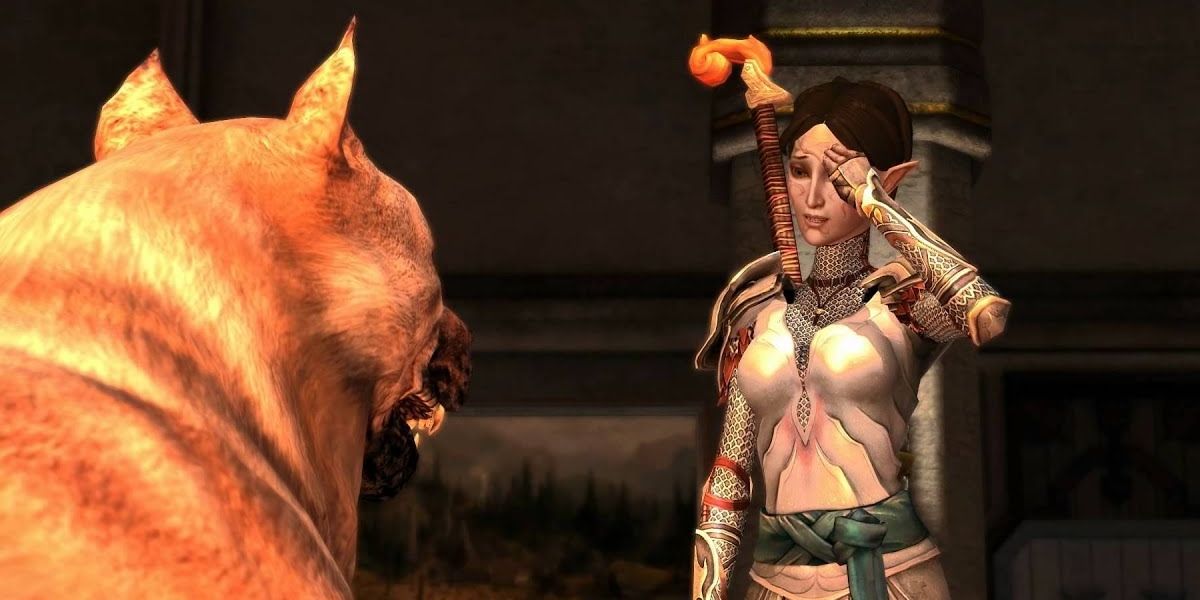 Merrill talking to mabari.