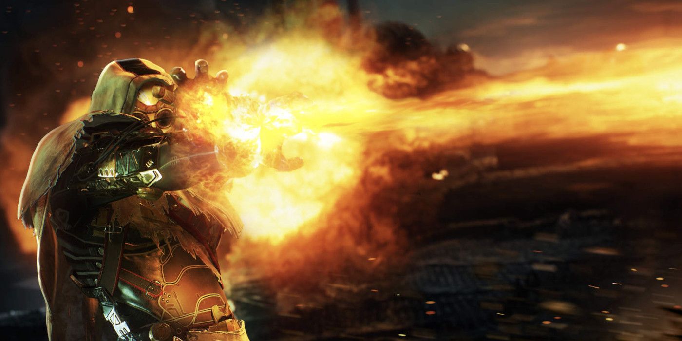 a pyromancer using the F.A.S.E.R beam skill, shooting a beam of molten fire from its hands