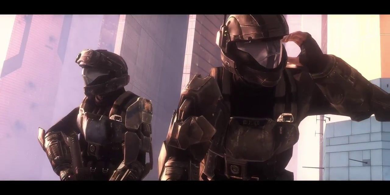 Buck makes a radio call for the rest of the squad while Romeo stands nearby.