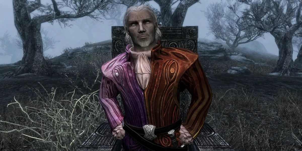 Sheogorath looks at the player in Skyrim