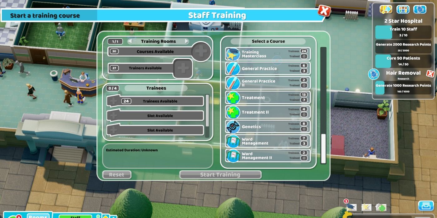 Training qualifications in Two Point Hospital