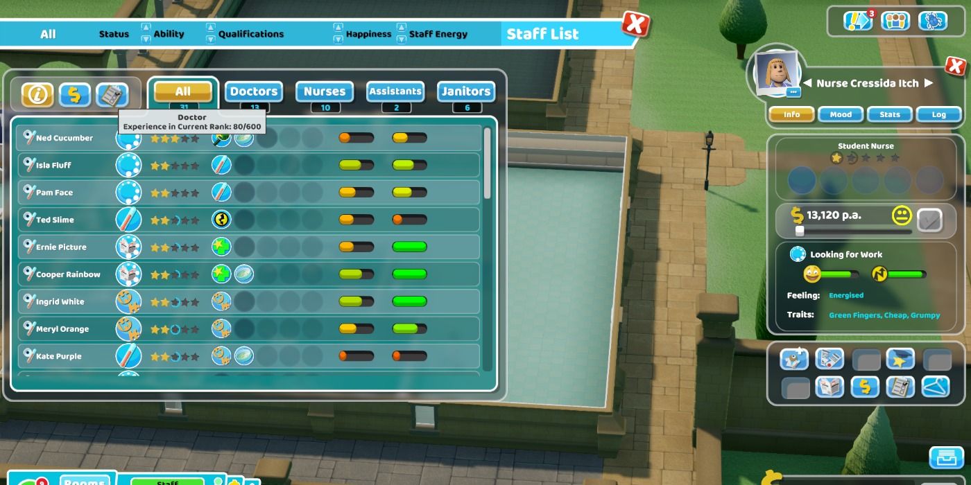 Rank experience in Two Point Hospital