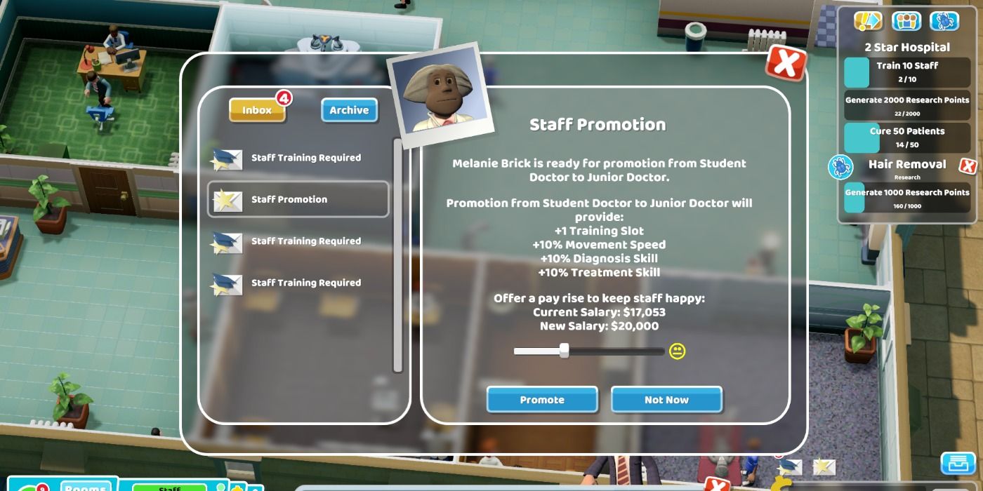 Staff promotion in Two Point Hospital