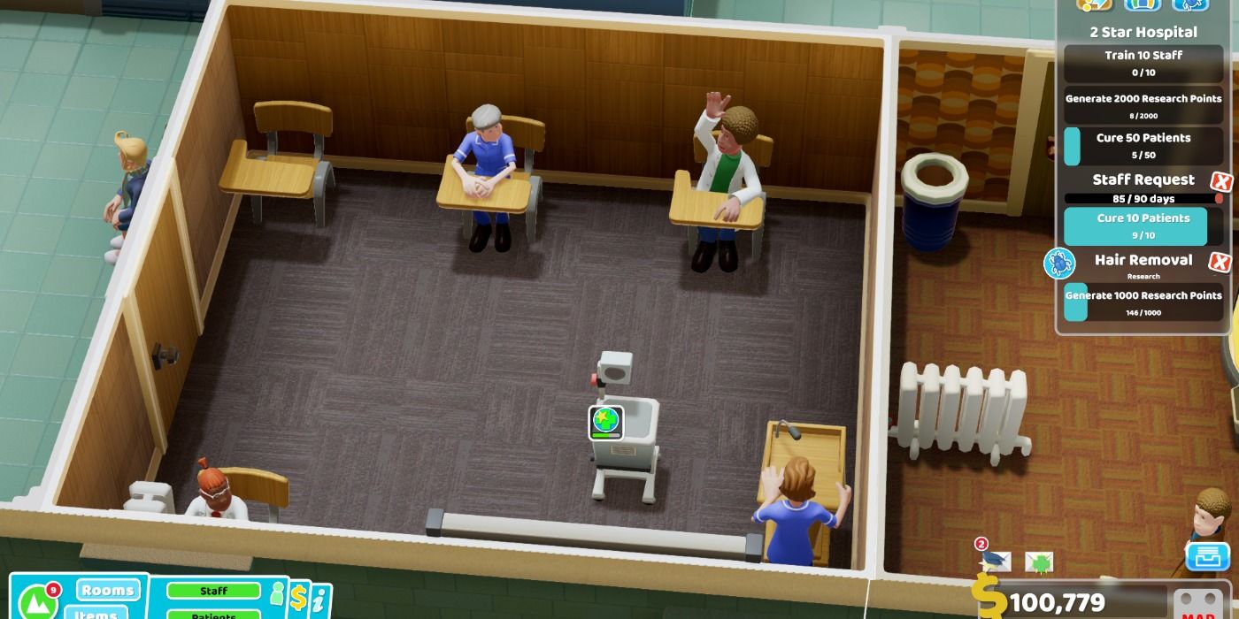 Staff training in Two Point Hospital