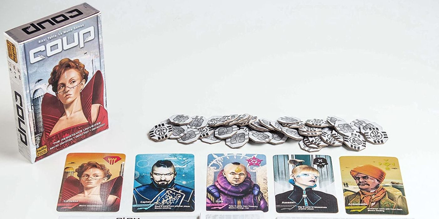 Coup the card game with tokens and cards