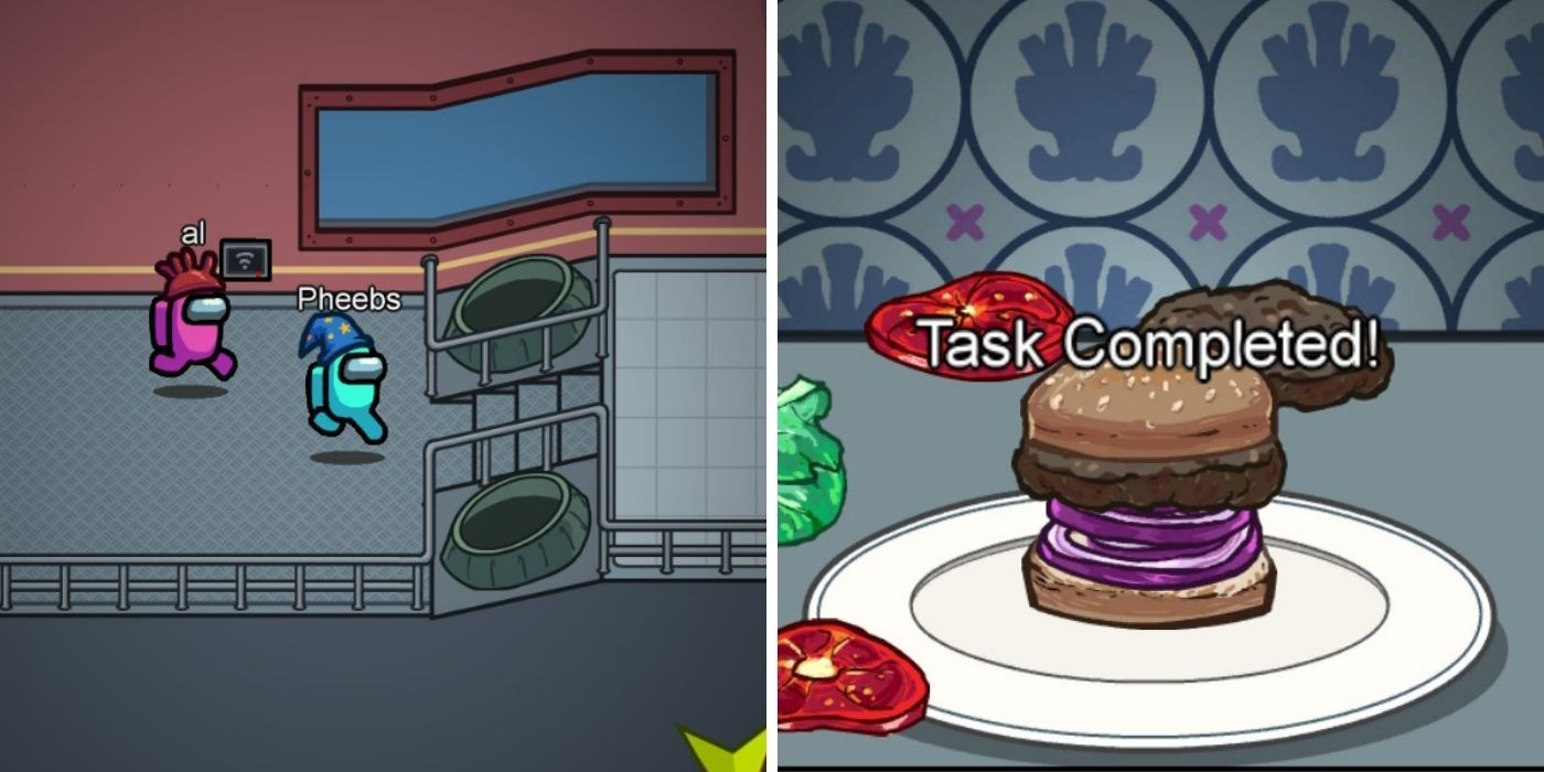Among Us Pink and Cyan and The Burger Task