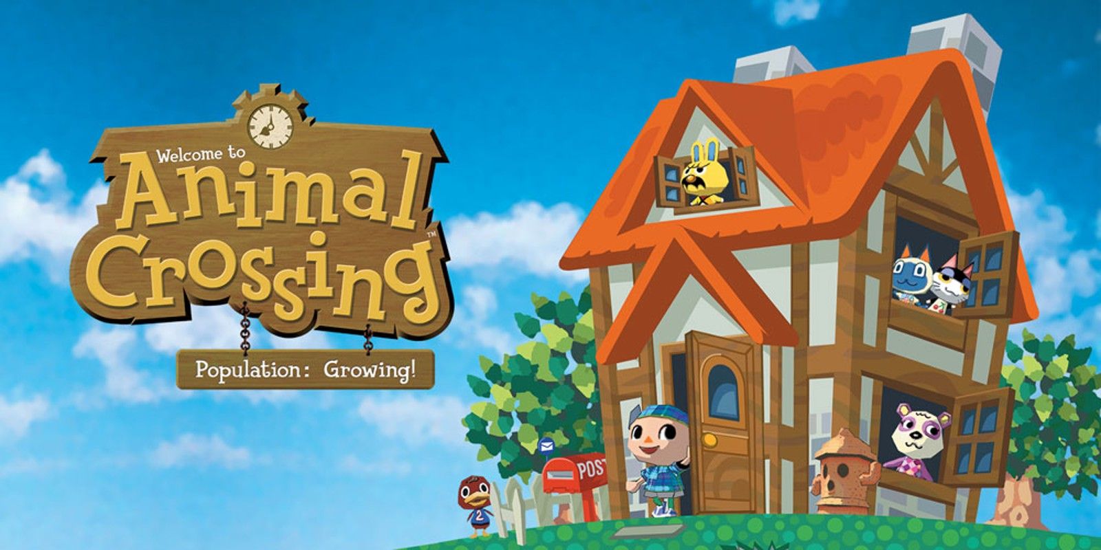 The cover art for the original western release of Animal Crossing, featuring a house with multiple residents