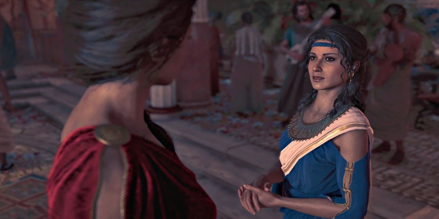 Assassin's Creed Odyssey Aspasia and Kassandra talking