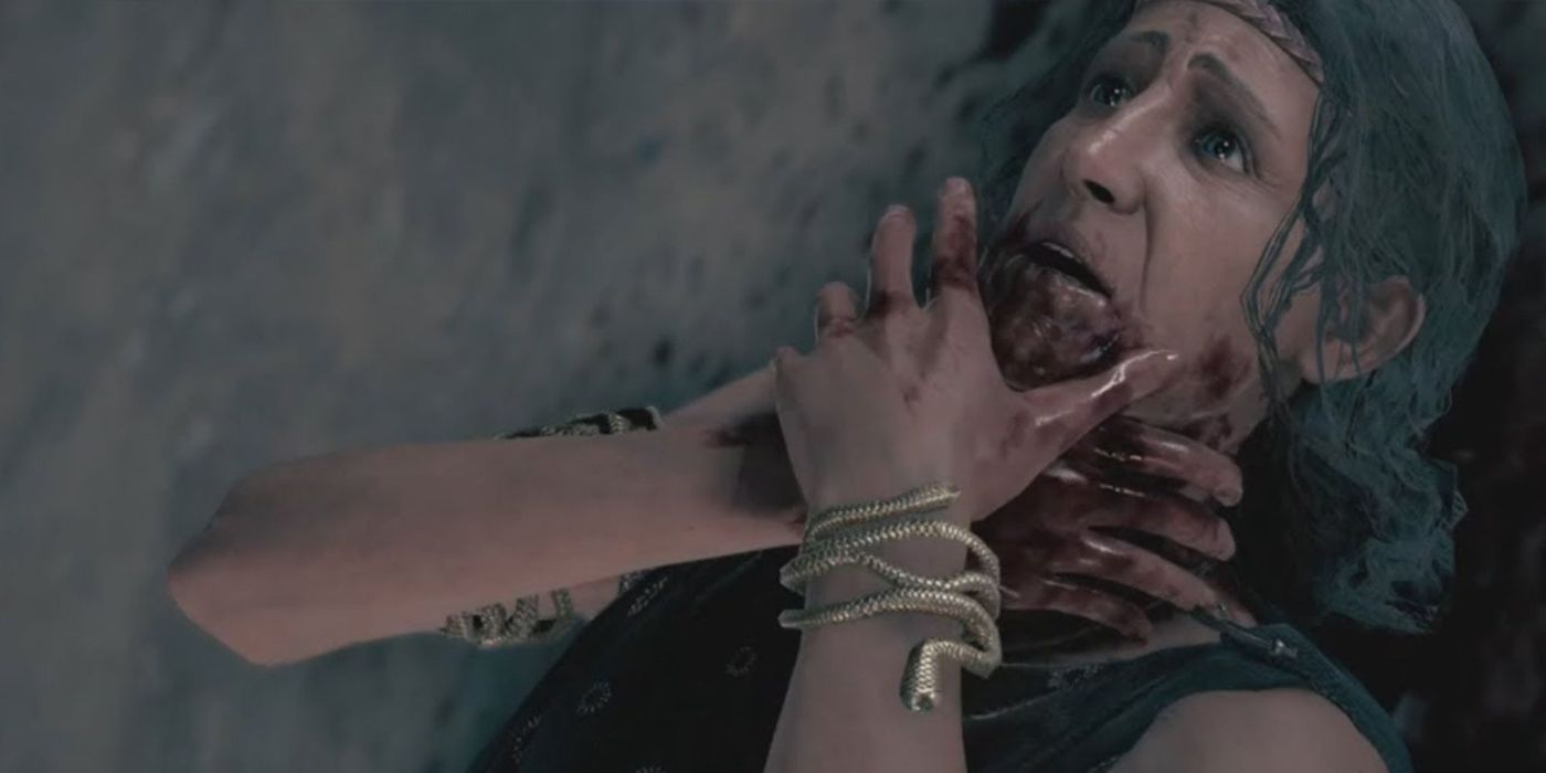 Assassin's Creed Odyssey Chrysis with her throat cut