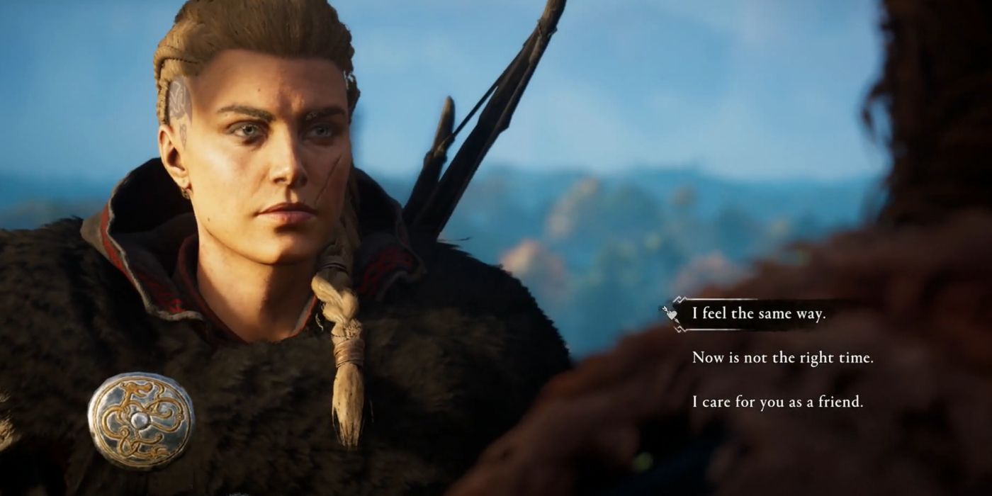Assassin's Creed Valhalla Screenshot Of Eivor Getting Quizzed About Feelings For Randvi