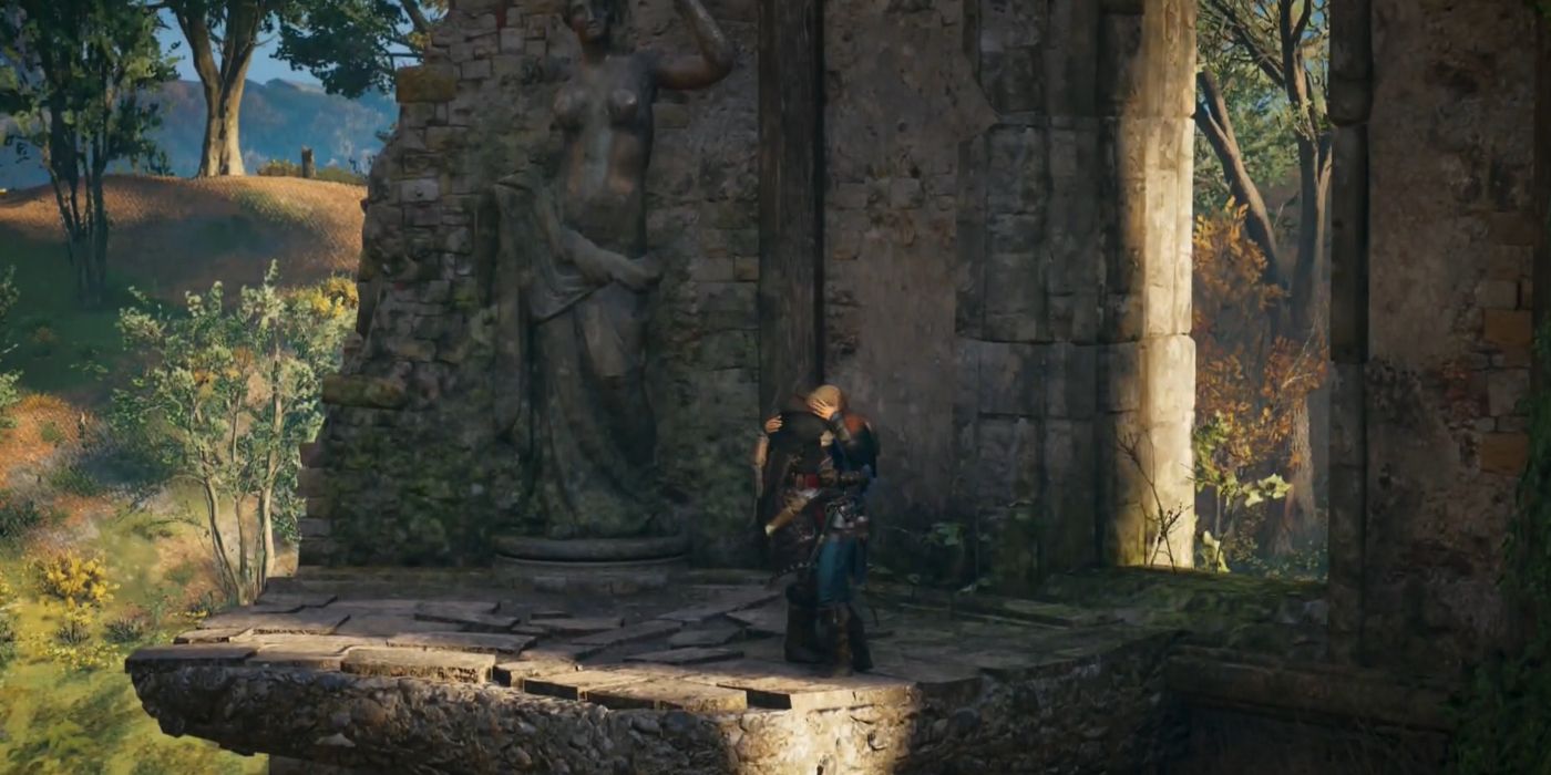 Assassin's Creed Valhalla Screenshot of Eivor and Randvi Kissing