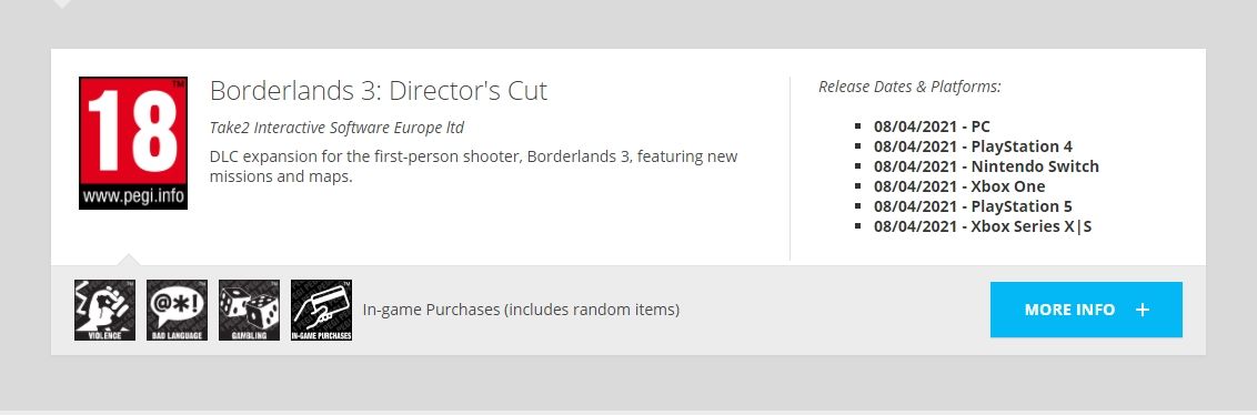 Borderlands 3 Directors Cut Release Date Nintendo Switch